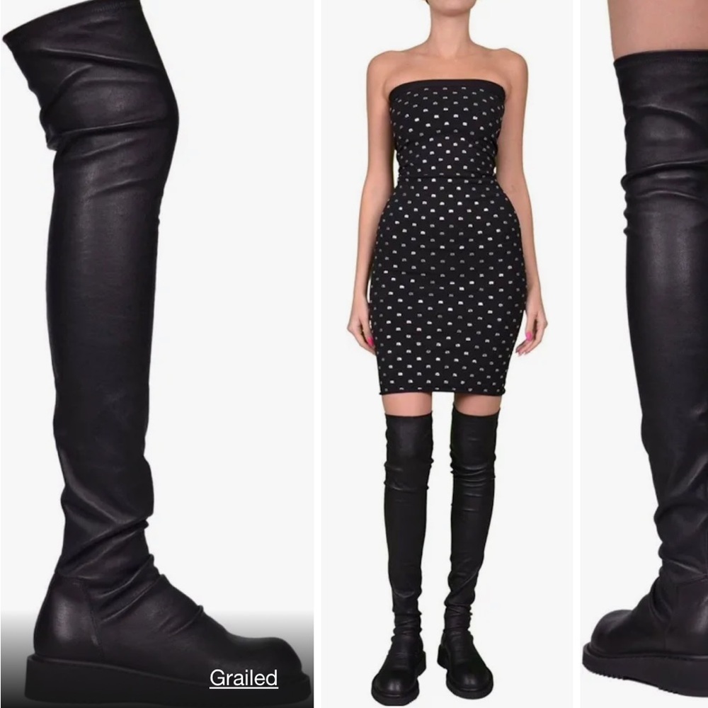 BNIB AUTHENTIC RICK OWENS BLACK LEATHER OVER THE KNEE BOOT